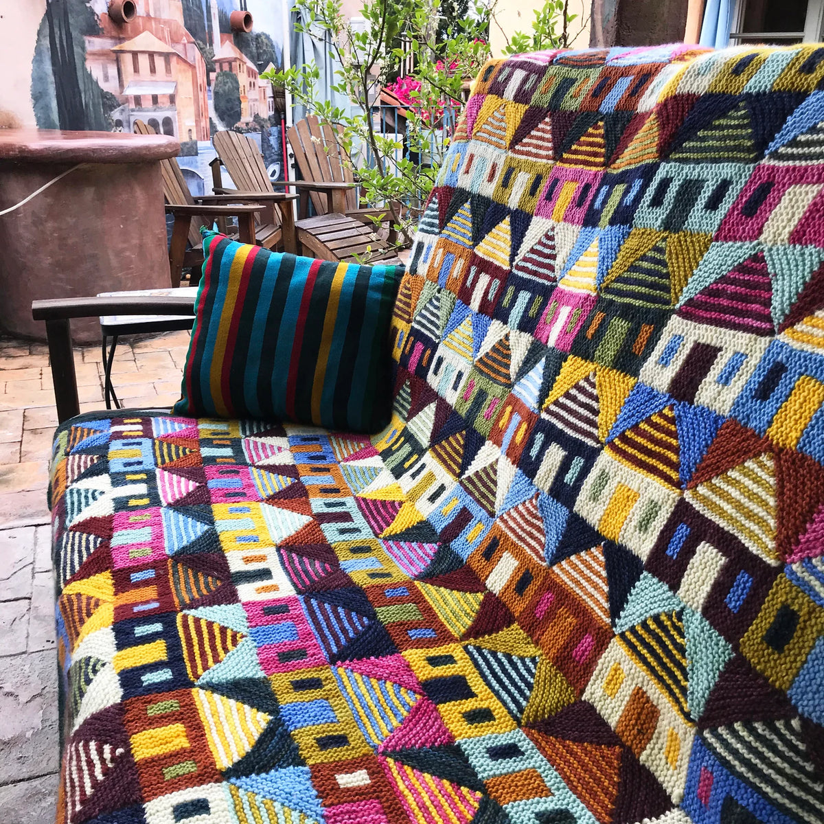 🏡 Safe at Home Blanket Knitting Pattern – Colorful House Throw PDF 🧶✨