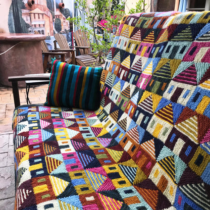 🏡 Safe at Home Blanket Knitting Pattern – Colorful House Throw PDF 🧶✨