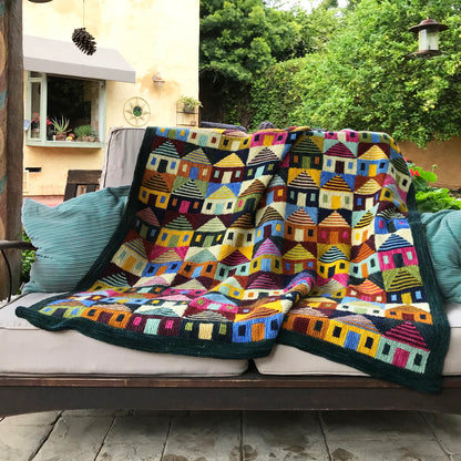 🏡 Safe at Home Blanket Knitting Pattern – Colorful House Throw PDF 🧶✨