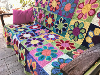 🌸 Flower Show Blanket – Retro Floral Block Knit Pattern (PDF) ✨