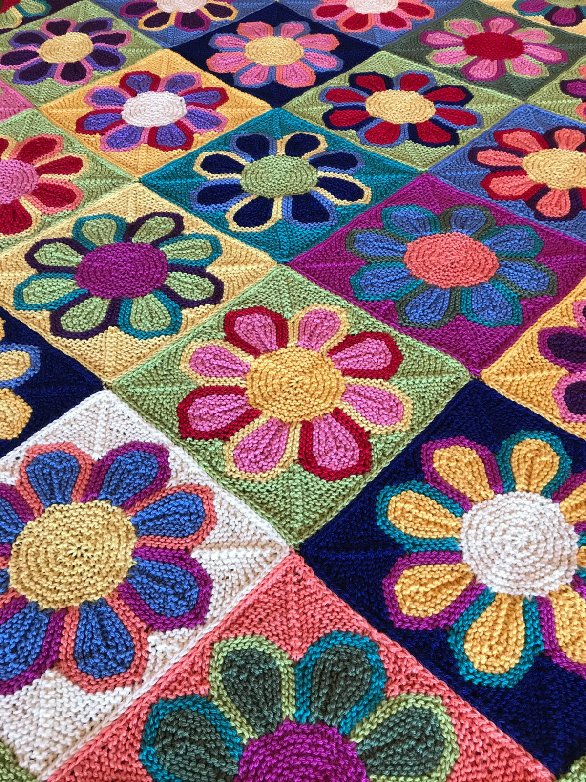 🌸 Flower Show Blanket – Retro Floral Block Knit Pattern (PDF) ✨