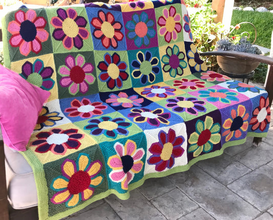 🌸 Flower Show Blanket – Retro Floral Block Knit Pattern (PDF) ✨